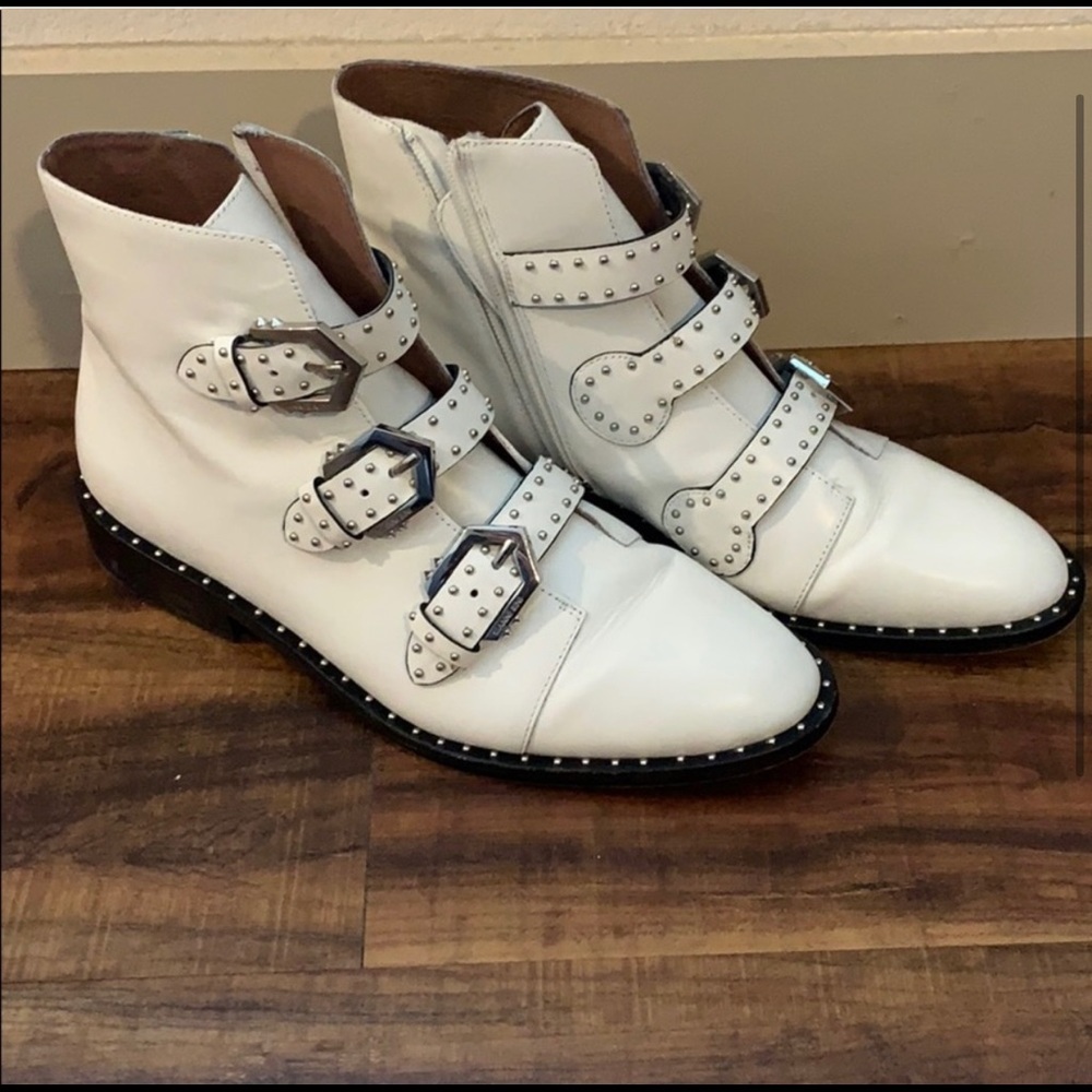 White studded biker ankle boot